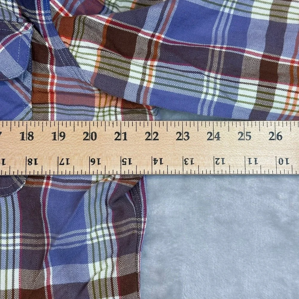 True Religion Service Co‎ Flannel Shirt XL Blue Plaid Back Graphic Embroidered